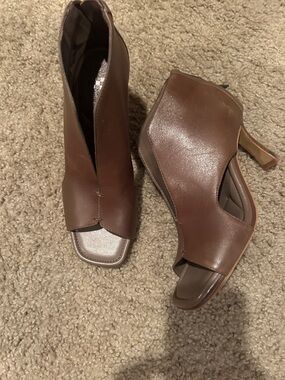 Women’s Brown Peep-Toe Heeled Booties